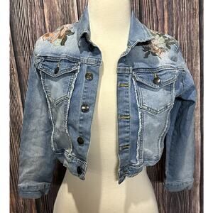 Girls Joes Jeans Denim jacket Size M 8-10 Stretch Embroidered Floral